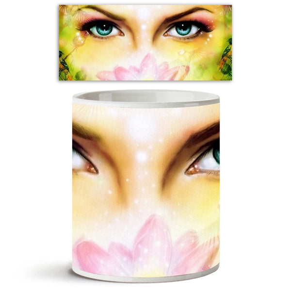 Blue Women Eyes Behind A Blooming Rose Lotus Flower Ceramic Coffee Tea Mug Inside White-Coffee Mugs-MUG-IC 5004378 IC 5004378, Abstract Expressionism, Abstracts, Animals, Art and Paintings, Birds, Botanical, Floral, Flowers, Illustrations, Nature, Paintings, Religion, Religious, Semi Abstract, Spiritual, blue, women, eyes, behind, a, blooming, rose, lotus, flower, ceramic, coffee, tea, mug, inside, white, art, artwork, beautiful, beauty, color, colorful, cosmetic, delightful, enchanting, enchantress, expres
