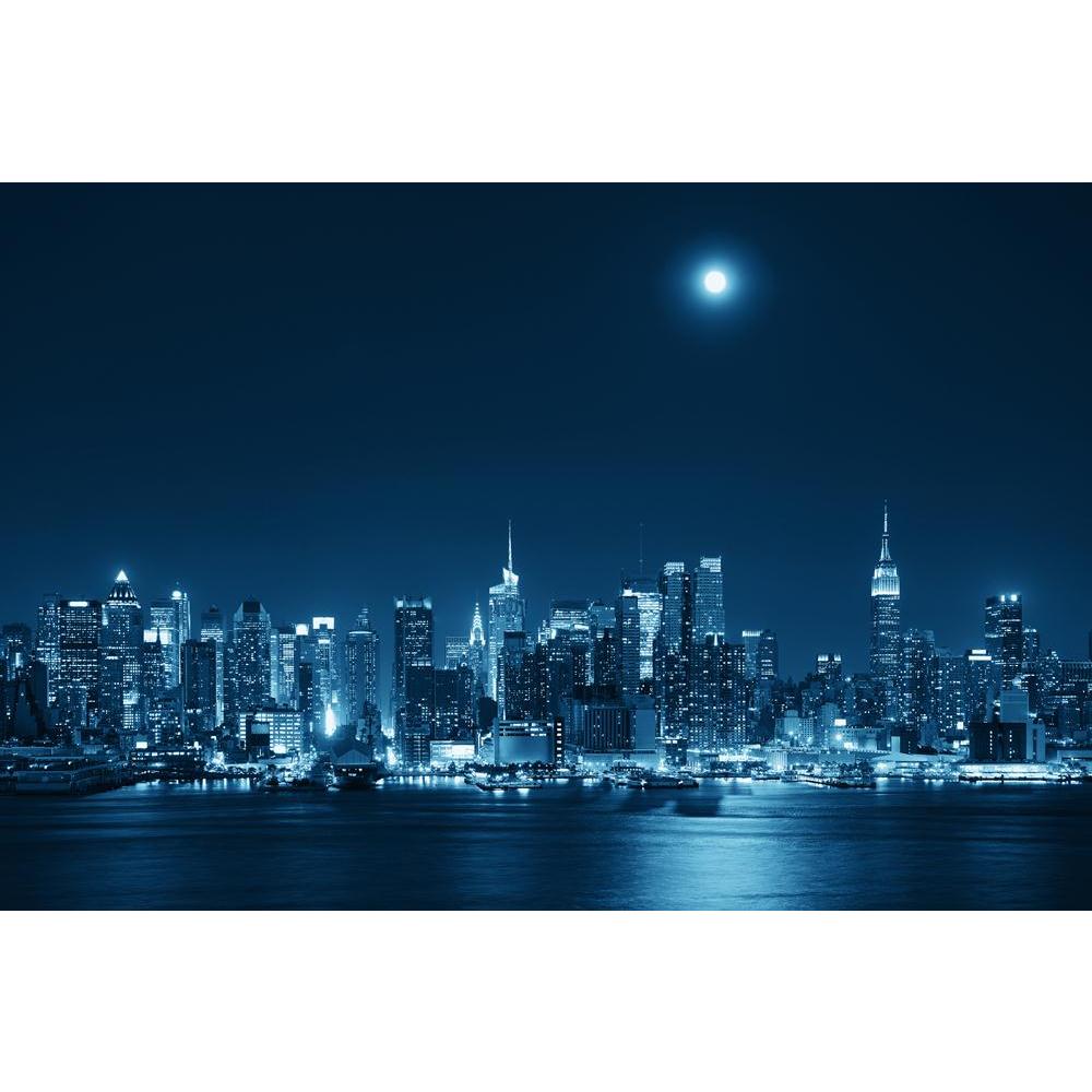 Moon Rise Over Midtown Manhattan, USA Canvas Painting Synthetic Frame-Paintings MDF Framing-AFF_FR-IC 5004427 IC 5004427, American, Architecture, Automobiles, Black, Black and White, Cities, City Views, Landmarks, Places, Skylines, Transportation, Travel, Urban, Vehicles, White, moon, rise, over, midtown, manhattan, usa, canvas, painting, synthetic, frame, new, york, night, city, skyline, at, nyc, america, and, building, bw, cityscape, empire, state, full, landmark, light, ny, reflection, river, skyscraper,