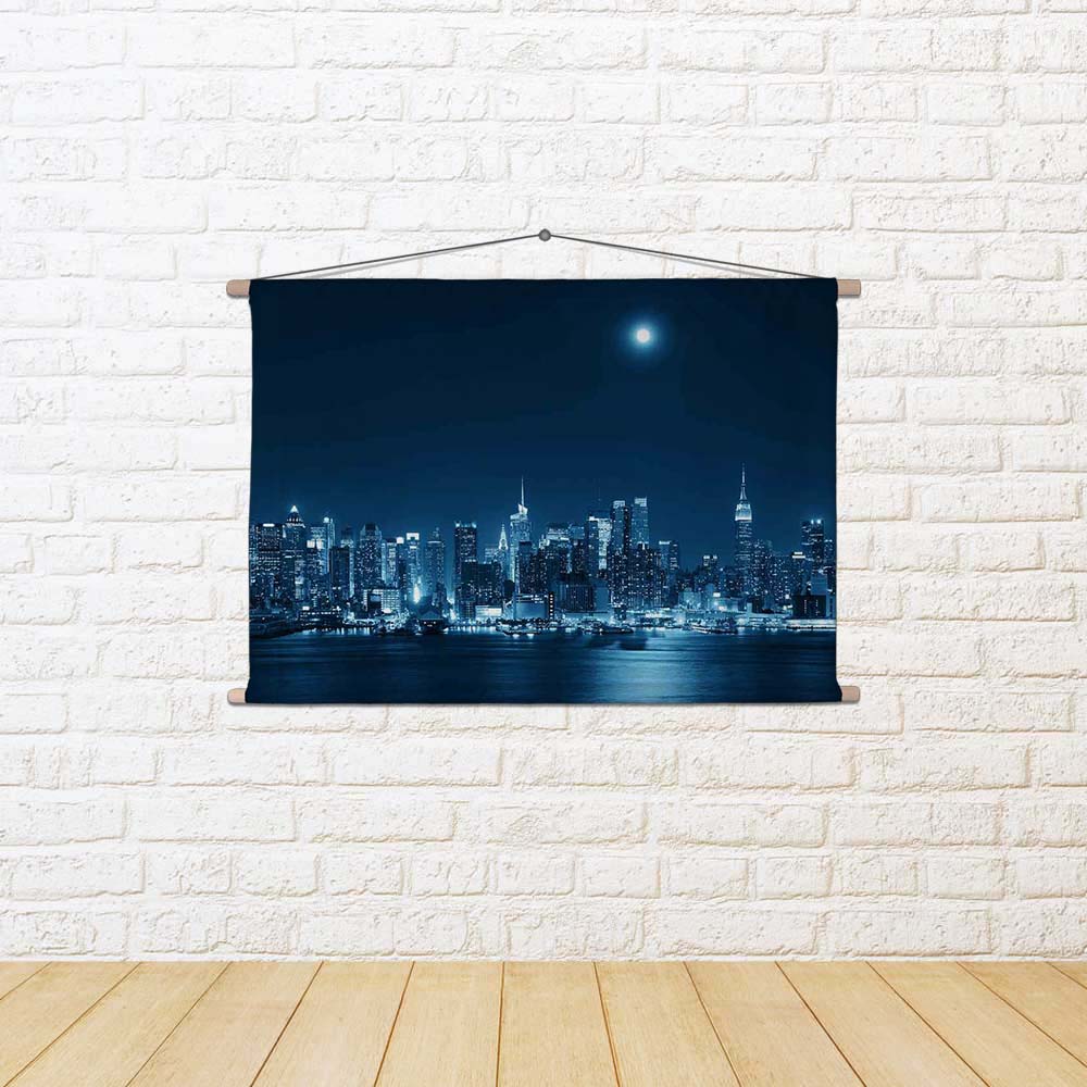 ArtzFolio Moon Rise Over Midtown Manhattan, USA Fabric Painting Tapestry Scroll Art Hanging-Scroll Art-AZART37849865TAP_L-Image Code 5004427 Vishnu Image Folio Pvt Ltd, IC 5004427, ArtzFolio, Scroll Art, Places, Photography, moon, rise, over, midtown, manhattan, usa, fabric, painting, tapestry, scroll, art, hanging, city, skyline, night, new, york, architecture, urban, building, landmark, cityscape, skyscraper, light, nyc, river, reflection, full, america, united, ny, twilight, travel, american, states, sup