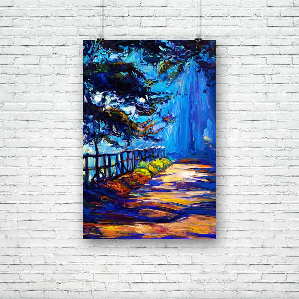 Autumn Park At Night Unframed Paper Poster-Paper Posters Unframed-POS_UN-IC 5004439 IC 5004439, Abstract Expressionism, Abstracts, Art and Paintings, Countries, Drawing, Illustrations, Impressionism, Landscapes, Modern Art, Nature, Paintings, Rural, Scenic, Seasons, Semi Abstract, Signs, Signs and Symbols, Sunsets, Watercolour, Wooden, autumn, park, at, night, unframed, paper, poster, oil, painting, landscape, abstract, acrylic, art, artist, artistic, artwork, background, beautiful, beauty, blue, brush, can