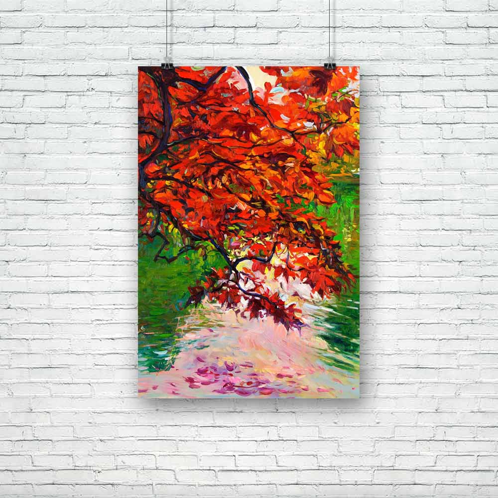 Autumn Forest & Lake Unframed Paper Poster-Paper Posters Unframed-POS_UN-IC 5004443 IC 5004443, Abstract Expressionism, Abstracts, Art and Paintings, Countries, Drawing, Illustrations, Impressionism, Landscapes, Modern Art, Nature, Paintings, Rural, Scenic, Seasons, Semi Abstract, Signs, Signs and Symbols, Sunsets, Watercolour, Wooden, autumn, forest, lake, unframed, paper, poster, abstract, acrylic, art, artist, artistic, artwork, background, beautiful, beauty, blue, brush, canvas, color, colorful, country