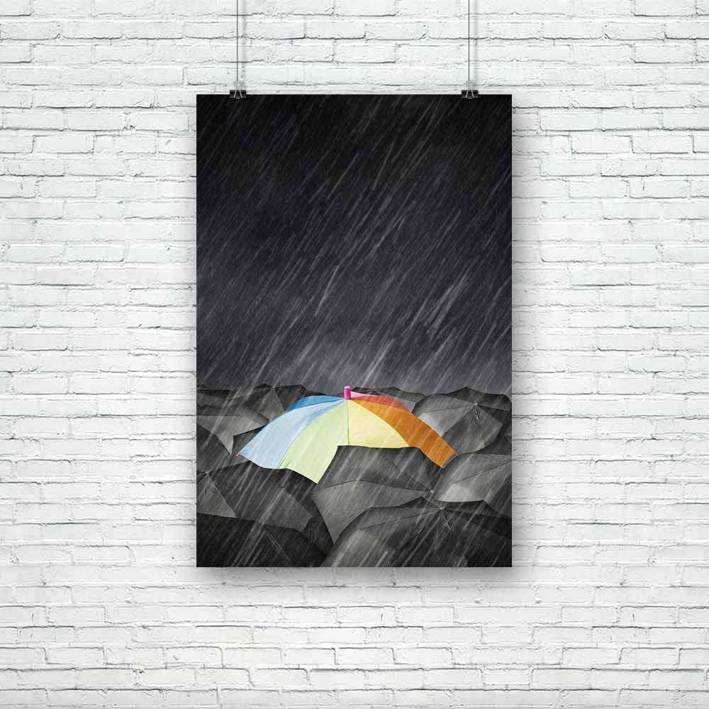 Umbrella Photo D5 Unframed Paper Poster-Paper Posters Unframed-POS_UN-IC 5004447 IC 5004447, Black, Black and White, Business, Conceptual, Seasons, umbrella, photo, d5, unframed, paper, poster, accessory, autumn, clouds, color, colorful, concept, cover, creative, creativity, crowd, dark, difference, different, freedom, idea, leader, leadership, light, mainstream, many, mass, multicolored, open, out, positive, protection, protective, rain, rainbow, safety, season, selling, shelter, sky, stand, storm, thunder