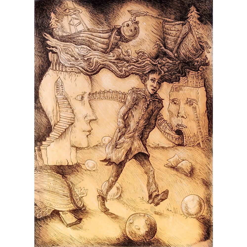 Surrealistic Young Man With Staircased Heads Canvas Painting Synthetic Frame-Paintings MDF Framing-AFF_FR-IC 5004467 IC 5004467, Art and Paintings, Black, Black and White, Boats, Drawing, Fantasy, Illustrations, Landscapes, Nautical, Paintings, Scenic, Signs, Signs and Symbols, Surrealism, White, surrealistic, young, man, with, staircased, heads, canvas, painting, synthetic, frame, art, backdrop, background, beautiful, beauty, boat, boy, color, concept, creative, creature, design, details, dream, dreamy, fa