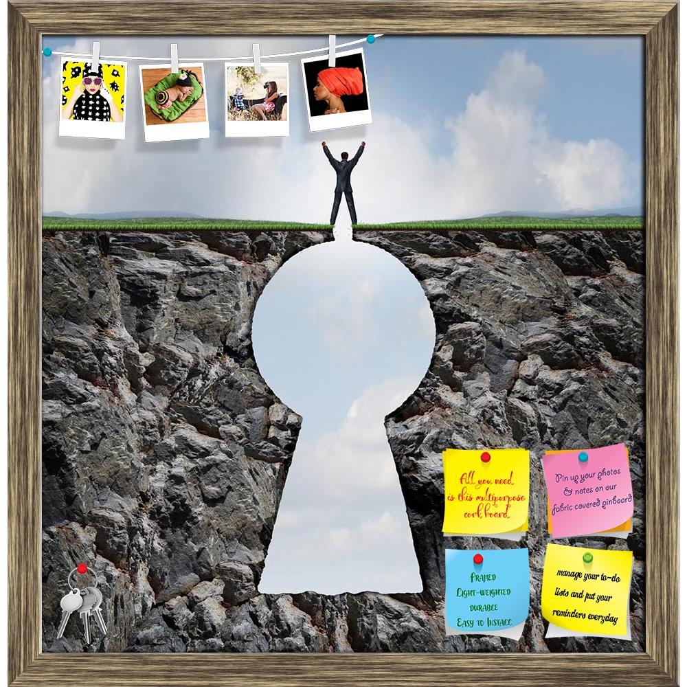ArtzFolio Businessman Standing On Keyhole Mountain Cliff Printed Bulletin Board Notice Pin Board Soft Board | Framed-Bulletin Boards Framed-AZSAO38697537BLB_FR_L-Image Code 5004541 Vishnu Image Folio Pvt Ltd, IC 5004541, ArtzFolio, Bulletin Boards Framed, Conceptual, Digital Art, businessman, standing, on, keyhole, mountain, cliff, printed, bulletin, board, notice, pin, soft, framed, person, arms, victory, top, rock, shaped, key, hole, business, finance, symbol, financial, life, success, sunlight, vision, s