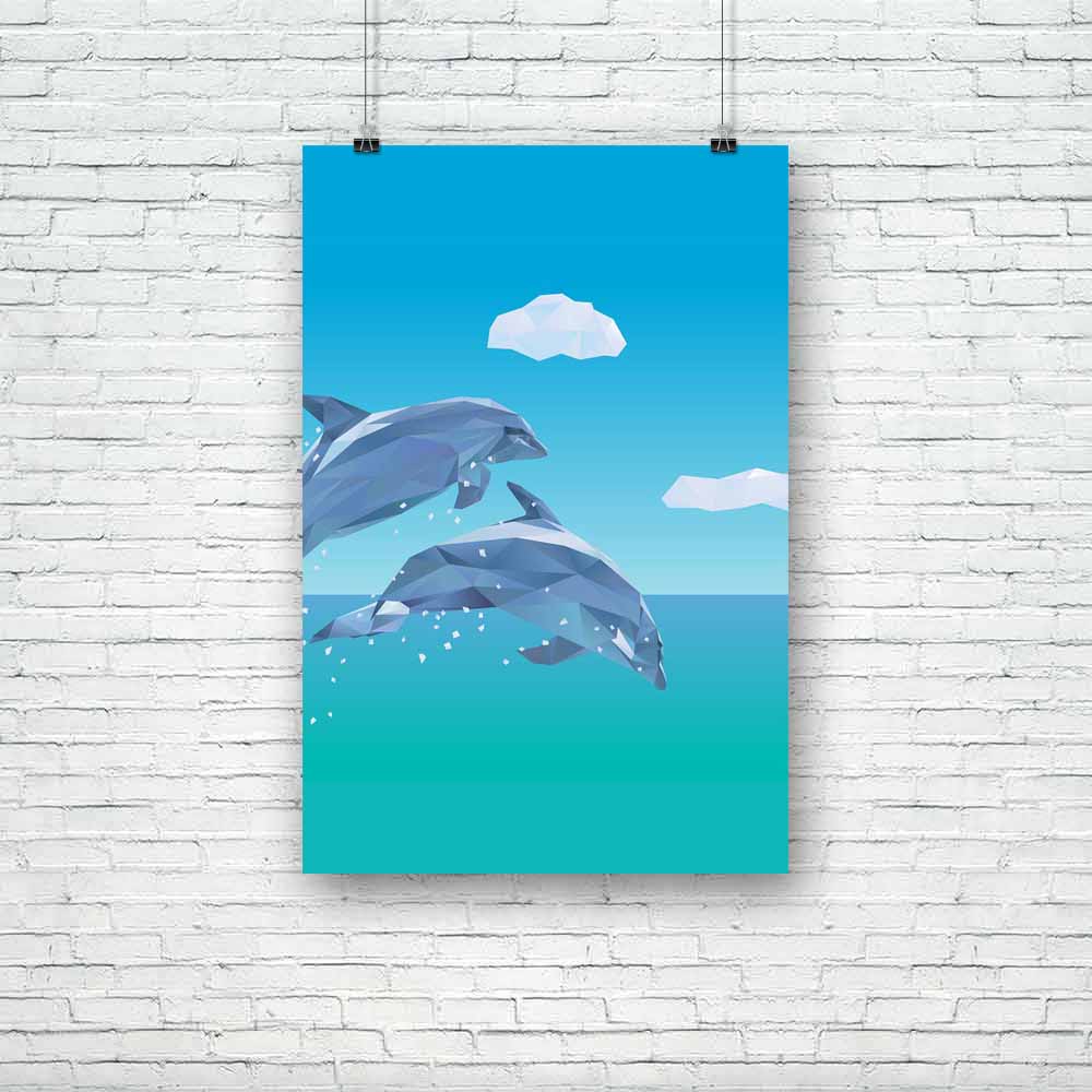 Low Poly Dolphins Jumping Unframed Paper Poster-Paper Posters Unframed-POS_UN-IC 5004595 IC 5004595, Animals, Illustrations, Nature, Scenic, Tropical, low, poly, dolphins, jumping, unframed, paper, poster, animal, dolphin, endangered, illustration, mammal, marine, ocean, polygon, polygonal, sea, life, sky, species, two, water, artzfolio, posters, wall posters, posters for room, posters for room decoration, office poster, door poster, baby poster, motivational posters, posters for room boys, quotes, poster f