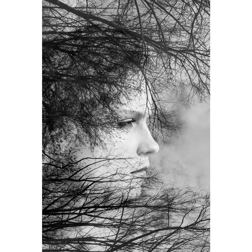 Portrait Of Young Woman Canvas Painting Synthetic Frame-Paintings MDF Framing-AFF_FR-IC 5004684 IC 5004684, Abstract Expressionism, Abstracts, Art and Paintings, Black, Black and White, Fashion, Individuals, Modern Art, Nature, People, Portraits, Scenic, Semi Abstract, Signs, Signs and Symbols, White, portrait, of, young, woman, canvas, painting, synthetic, frame, face, profile, abstract, art, attractive, beautiful, beauty, bio, branch, concept, creative, design, double, exposure, eco, ecology, effect, envi