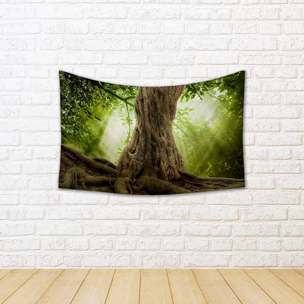 ArtzFolio Big Tree Roots & Sunshine In A Green Forest Fabric Tapestry Wall Hanging-Tapestries-AZART40630695TAP_L-Image Code 5004708 Vishnu Image Folio Pvt Ltd, IC 5004708, ArtzFolio, Tapestries, Landscapes, Photography, big, tree, roots, sunshine, in, a, green, forest, fabric, tapestry, wall, hanging, root, old, moss, trunk, botany, huge, giant, deep, magical, bark, leaf, day, branch, ground, woods, rain, spring, plant, growth, summer, shine, warm, calm, brown, yellow, sunny, scenery, light, sun, colorful, 