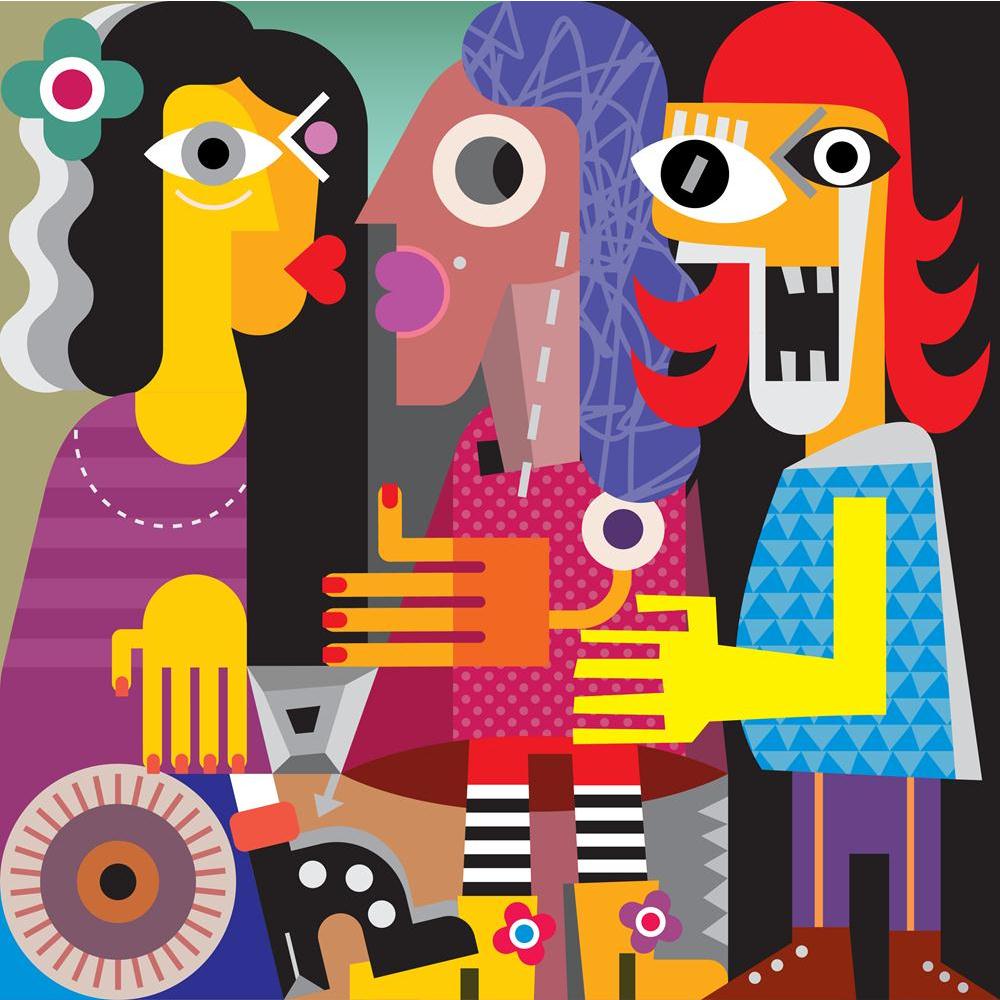 Abstract Portrait Of Three Women Canvas Painting Synthetic Frame - Paintings MDF Framing - ArtzFolio.com