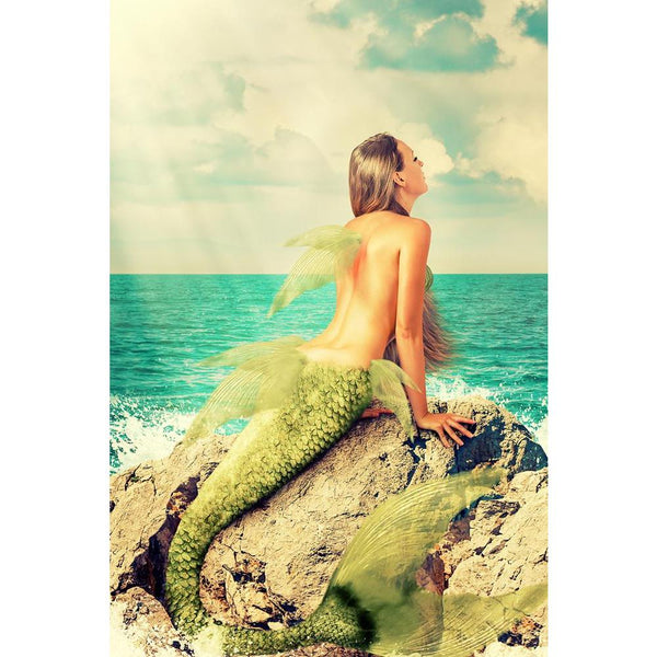 Mermaid With Fish Tail Sitting On Rocks Unframed Paper Poster-Paper Posters Unframed-POS_UN-IC 5004734 IC 5004734, Boats, Fantasy, Health, Illustrations, Marble and Stone, Mermaid, Nautical, Surrealism, with, fish, tail, sitting, on, rocks, unframed, paper, wall, poster, siren, back, beautiful, beauty, blue, cliff, dream, fairy, fairytale, fantastic, female, fin, fishtail, flipper, girl, hair, illustration, lady, legend, light, long, magic, mythology, ocean, rock, sailboat, sea, ship, slim, south, stone, su
