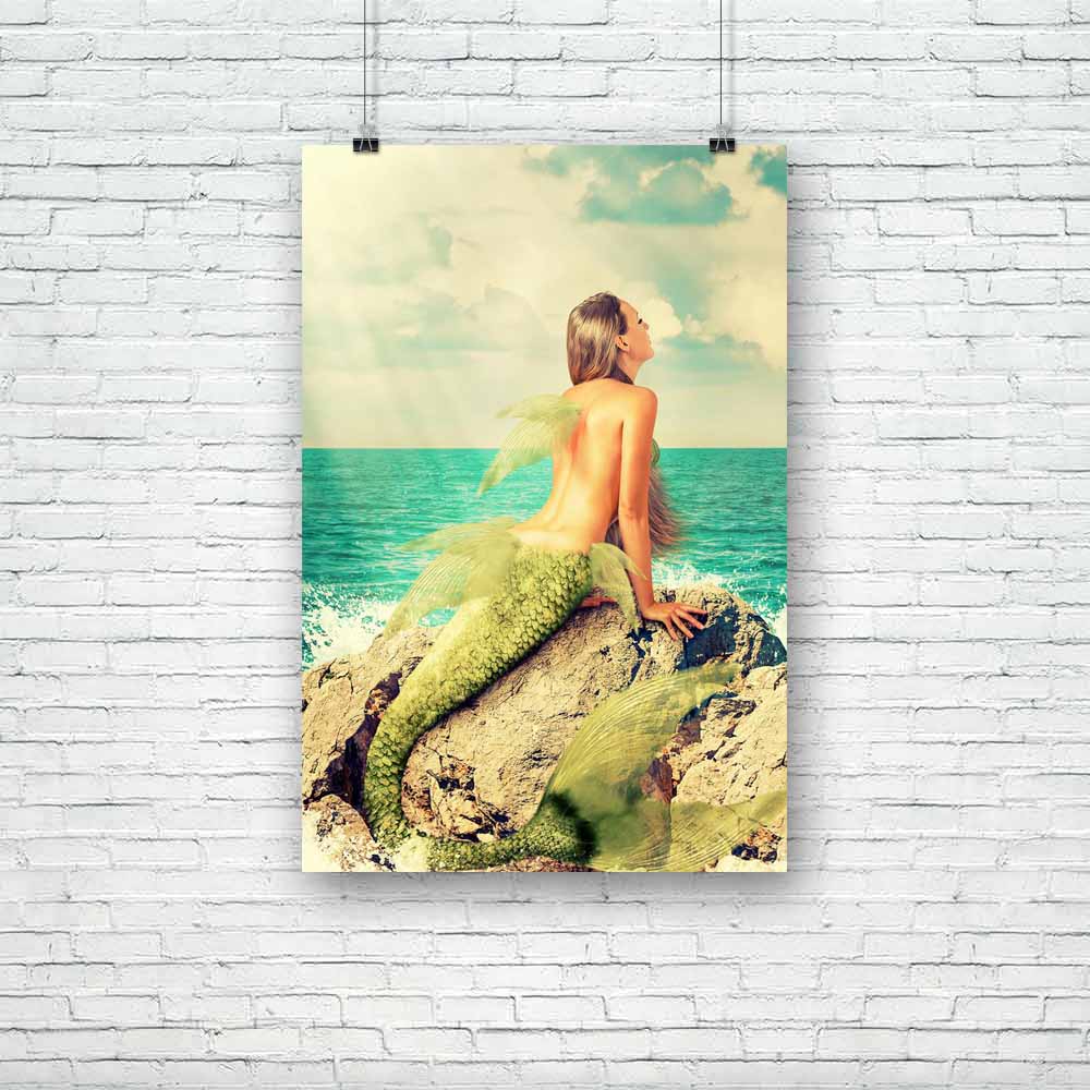Mermaid With Fish Tail Sitting On Rocks Unframed Paper Poster-Paper Posters Unframed-POS_UN-IC 5004734 IC 5004734, Boats, Fantasy, Health, Illustrations, Marble and Stone, Mermaid, Nautical, Surrealism, with, fish, tail, sitting, on, rocks, unframed, paper, poster, siren, back, beautiful, beauty, blue, cliff, dream, fairy, fairytale, fantastic, female, fin, fishtail, flipper, girl, hair, illustration, lady, legend, light, long, magic, mythology, ocean, rock, sailboat, sea, ship, slim, south, stone, summer, 