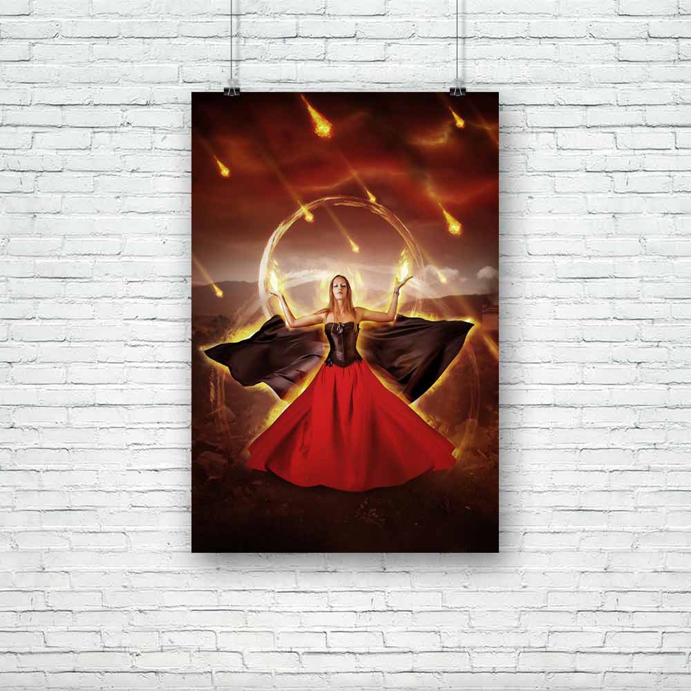 Woman With Fire Unframed Paper Poster-Paper Posters Unframed-POS_UN-IC 5004736 IC 5004736, Ancient, Astronomy, Black, Black and White, Cosmology, Fantasy, Medieval, Space, Vintage, woman, with, fire, unframed, paper, poster, armageddon, attack, ball, bang, blaze, bright, burning, castle, catastrophe, comet, danger, destruction, detonation, developing, dress, energy, evil, explode, explosion, fiery, fireball, flame, flaming, flare, glow, halloween, heat, horror, lady, light, mage, magic, mantle, meteor, plas
