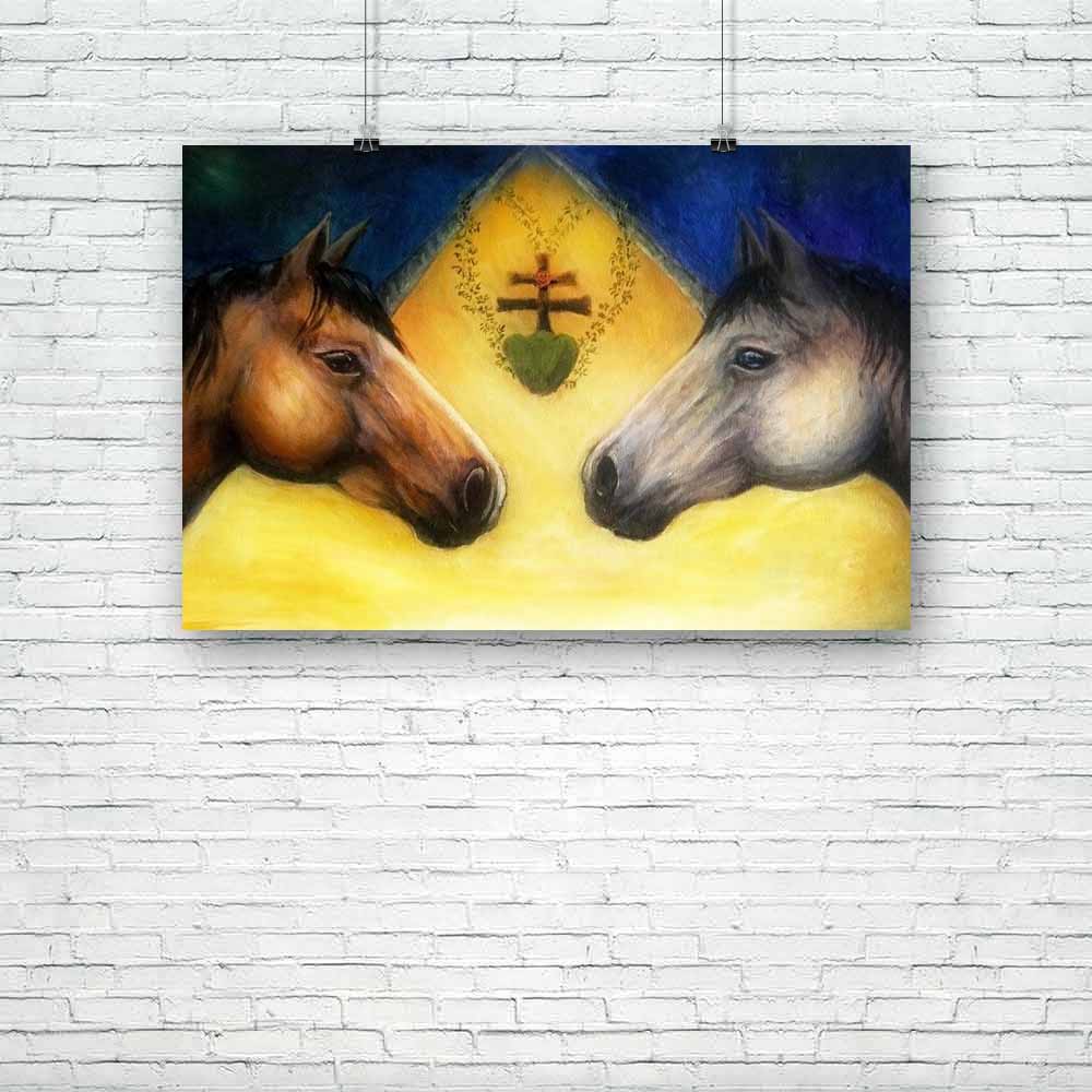 Two Horse Heads Unframed Paper Poster-Paper Posters Unframed-POS_UN-IC 5004739 IC 5004739, Adult, Animals, Art and Paintings, Drawing, Illustrations, Individuals, Nature, Paintings, Patterns, Portraits, Scenic, Signs, Signs and Symbols, Symbols, two, horse, heads, unframed, paper, poster, animal, art, artistic, background, beautiful, beauty, brown, canvas, closeup, colorful, colour, concept, creative, decor, decoration, design, detail, farm, grey, head, horses, illustration, image, nobody, oil, opposite, pa