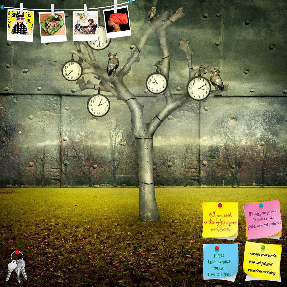 ArtzFolio Clock & Small Mechanical Owls D2 Printed Bulletin Board Notice Pin Board Soft Board | Frameless-Bulletin Boards Frameless-AZSAO41301074BLB_FL_L-Image Code 5004810 Vishnu Image Folio Pvt Ltd, IC 5004810, ArtzFolio, Bulletin Boards Frameless, Conceptual, Kids, Vintage, Digital Art, clock, small, mechanical, owls, d2, printed, bulletin, board, notice, pin, soft, frameless, surreal, illustration, many, tree, scattered, mechanic, landscape, owl, time, hanging, background, leaf, grass, colorful, metal, 