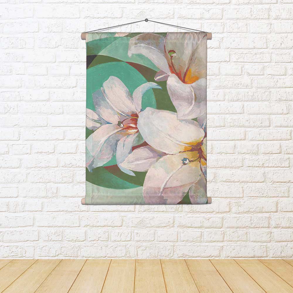 ArtzFolio Pretty White Lily Flower Fabric Painting Tapestry Scroll Art Hanging-Scroll Art-AZART41988848TAP_L-Image Code 5004904 Vishnu Image Folio Pvt Ltd, IC 5004904, ArtzFolio, Scroll Art, Floral, Fine Art Reprint, pretty, white, lily, flower, fabric, painting, tapestry, scroll, art, hanging, green, background, nature, blossom, beautiful, petal, design, leaf, bloom, plant, spring, wallpaper, summer, bouquet, drawing, natural, garden, color, decoration, decorative, hand, style, ornate, flora, blooming, bri