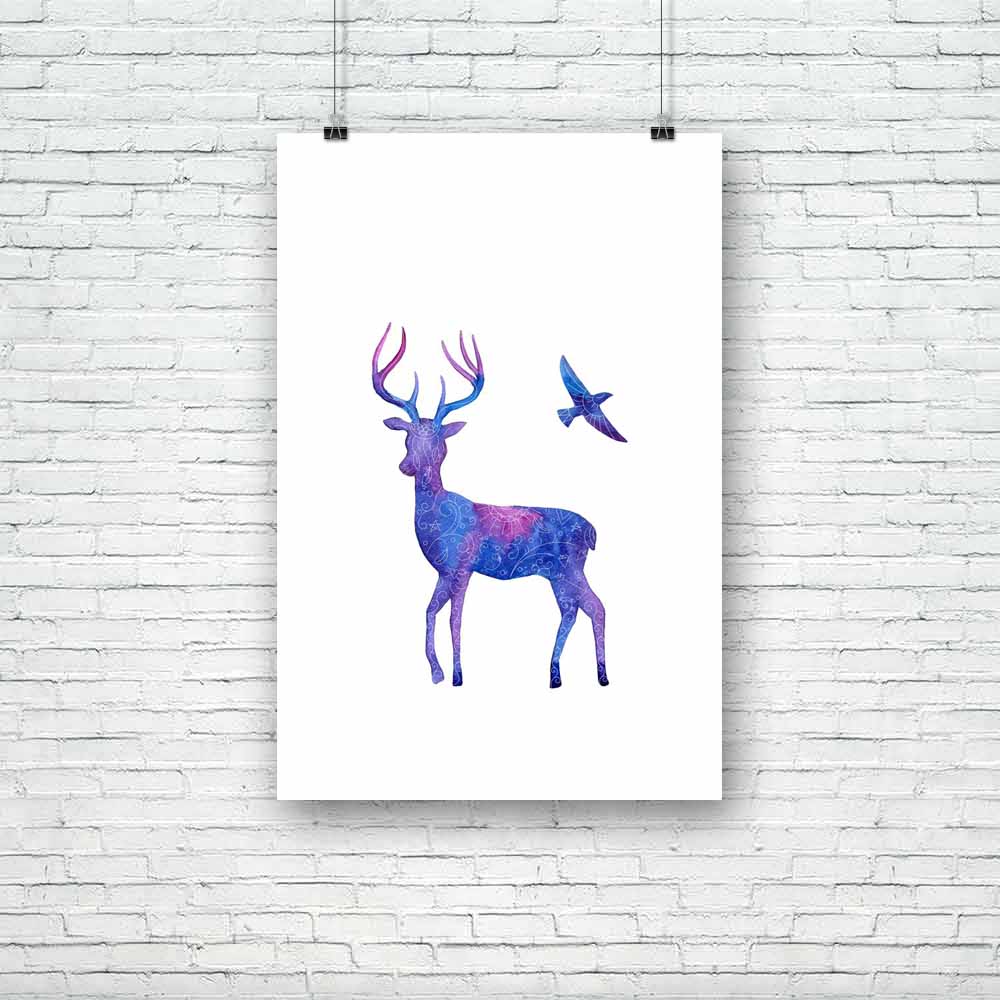 Deer & Flying Bird Unframed Paper Poster-Paper Posters Unframed-POS_UN-IC 5004936 IC 5004936, Abstract Expressionism, Abstracts, Ancient, Animals, Art and Paintings, Birds, Black and White, Christianity, Drawing, Hipster, Historical, Illustrations, Individuals, Medieval, Nature, Paintings, Portraits, Scenic, Semi Abstract, Signs, Signs and Symbols, Sketches, Symbols, Vintage, Watercolour, White, Wildlife, deer, flying, bird, unframed, paper, poster, abstract, animal, art, artist, artwork, background, blue, 