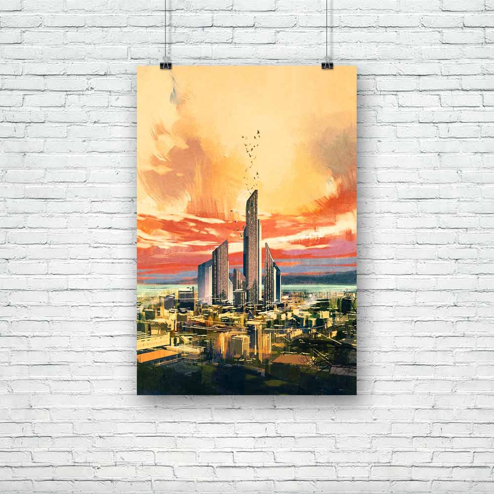 Futuristic Science Fiction City Unframed Paper Poster-Paper Posters Unframed-POS_UN-IC 5004961 IC 5004961, Abstract Expressionism, Abstracts, Architecture, Art and Paintings, Astronomy, Cities, City Views, Cosmology, Digital, Digital Art, Fantasy, Futurism, Graphic, Illustrations, Landscapes, Modern Art, Paintings, Scenic, Science Fiction, Semi Abstract, Signs, Signs and Symbols, Skylines, Space, Sunsets, Urban, Watercolour, futuristic, science, fiction, city, unframed, paper, poster, future, painting, abst