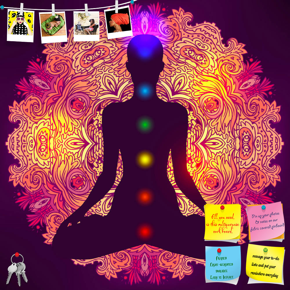 ArtzFolio Woman Sitting In Lotus Pose Printed Bulletin Board Notice Pin Board Soft Board | Frameless-Bulletin Boards Frameless-AZSAO43573213BLB_FL_L-Image Code 5005132 Vishnu Image Folio Pvt Ltd, IC 5005132, ArtzFolio, Bulletin Boards Frameless, Traditional, Digital Art, woman, sitting, in, lotus, pose, printed, bulletin, board, notice, pin, soft, frameless, ornate, silhouette, meditation, aura, chakras, vector, illustration, pin up board, push pin board, extra large cork board, big pin board, notice board,