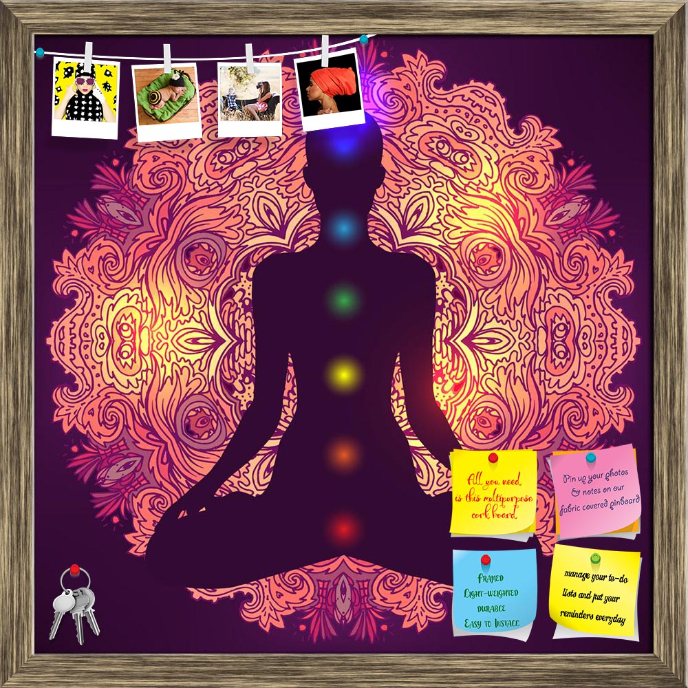 ArtzFolio Woman Sitting In Lotus Pose Printed Bulletin Board Notice Pin Board Soft Board | Framed-Bulletin Boards Framed-AZSAO43573213BLB_FR_L-Image Code 5005132 Vishnu Image Folio Pvt Ltd, IC 5005132, ArtzFolio, Bulletin Boards Framed, Traditional, Digital Art, woman, sitting, in, lotus, pose, printed, bulletin, board, notice, pin, soft, framed, ornate, silhouette, meditation, aura, chakras, vector, illustration, pin up board, push pin board, extra large cork board, big pin board, notice board, small bulle