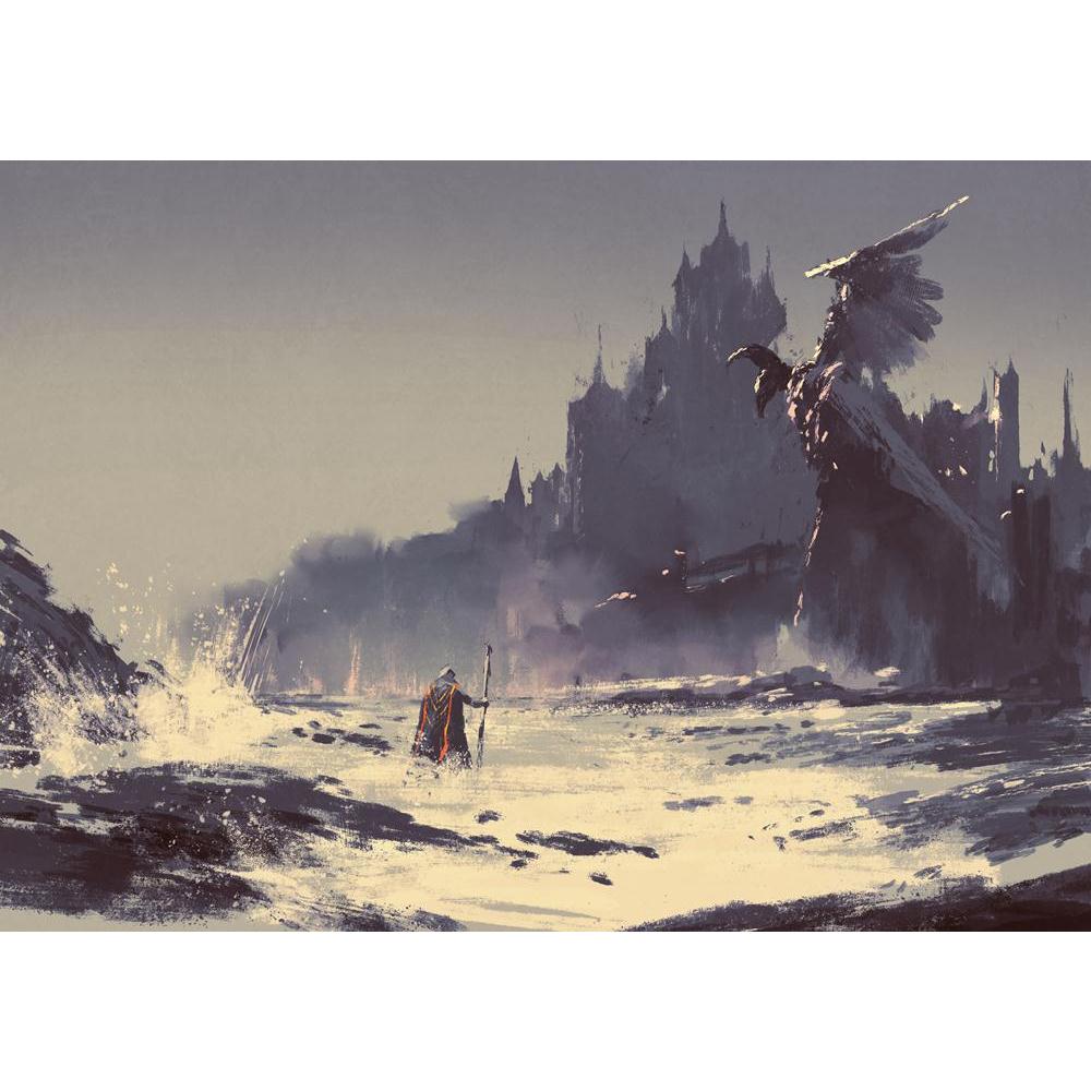 King Walking Through Sea Next To Fantasy Castle Canvas Painting Synthetic Frame-Paintings MDF Framing-AFF_FR-IC 5005202 IC 5005202, Abstract Expressionism, Abstracts, Ancient, Architecture, Art and Paintings, Culture, Ethnic, Fantasy, Historical, Illustrations, Landscapes, Marble and Stone, Medieval, Paintings, Scenic, Semi Abstract, Signs, Signs and Symbols, Traditional, Tribal, Vintage, Watercolour, World Culture, king, walking, through, sea, next, to, castle, canvas, painting, synthetic, frame, art, land