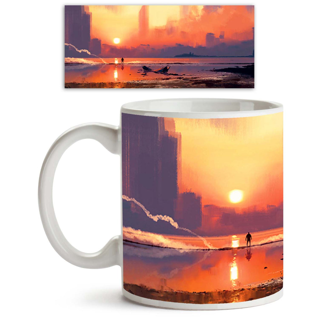 Man On Sea Beach Looking At Skyscraper Ceramic Coffee Tea Mug Inside White-Coffee Mugs-MUG-IC 5005213 IC 5005213, Abstract Expressionism, Abstracts, Architecture, Art and Paintings, Automobiles, Boats, Cities, City Views, Illustrations, Landscapes, Nautical, Paintings, Scenic, Science Fiction, Semi Abstract, Signs, Signs and Symbols, Skylines, Sunrises, Sunsets, Transportation, Travel, Vehicles, Watercolour, man, on, sea, beach, looking, at, skyscraper, ceramic, coffee, tea, mug, inside, white, science, fic