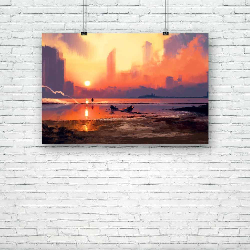 Man On Sea Beach Looking At Skyscraper Unframed Paper Poster-Paper Posters Unframed-POS_UN-IC 5005213 IC 5005213, Abstract Expressionism, Abstracts, Architecture, Art and Paintings, Automobiles, Boats, Cities, City Views, Illustrations, Landscapes, Nautical, Paintings, Scenic, Science Fiction, Semi Abstract, Signs, Signs and Symbols, Skylines, Sunrises, Sunsets, Transportation, Travel, Vehicles, Watercolour, man, on, sea, beach, looking, at, skyscraper, unframed, paper, poster, science, fiction, abstract, p