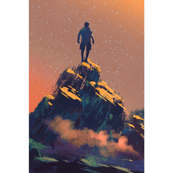 Man Standing On Top Of The Hill Unframed Paper Poster-Paper Posters Unframed-POS_UN-IC 5005249 IC 5005249, Abstract Expressionism, Abstracts, Art and Paintings, Astronomy, Cosmology, Fantasy, Illustrations, Landscapes, Mountains, Nature, Paintings, Scenic, Science Fiction, Semi Abstract, Signs, Signs and Symbols, Space, Stars, Watercolour, man, standing, on, top, of, the, hill, unframed, paper, wall, poster, science, fiction, art, galaxy, abstract, landscape, starry, sky, painting, universe, acrylic, artist