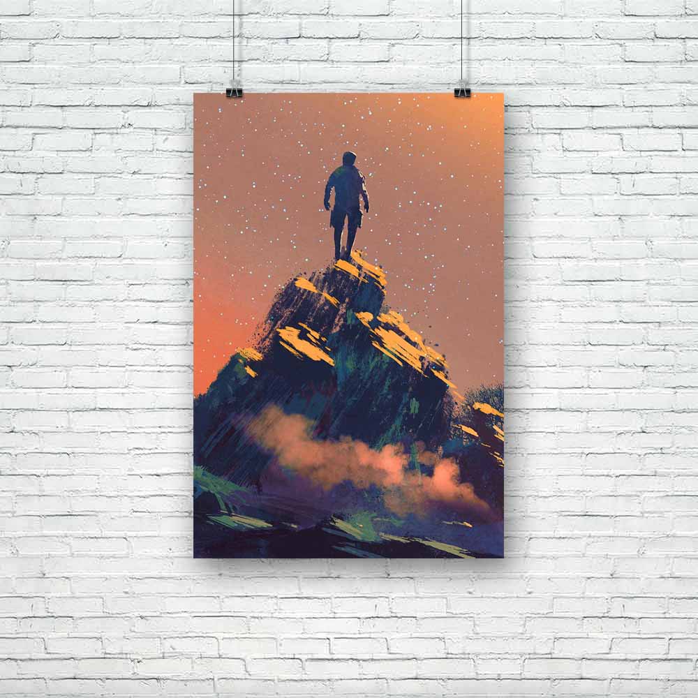 Man Standing On Top Of The Hill Unframed Paper Poster-Paper Posters Unframed-POS_UN-IC 5005249 IC 5005249, Abstract Expressionism, Abstracts, Art and Paintings, Astronomy, Cosmology, Fantasy, Illustrations, Landscapes, Mountains, Nature, Paintings, Scenic, Science Fiction, Semi Abstract, Signs, Signs and Symbols, Space, Stars, Watercolour, man, standing, on, top, of, the, hill, unframed, paper, poster, science, fiction, art, galaxy, abstract, landscape, starry, sky, painting, universe, acrylic, artistic, ar