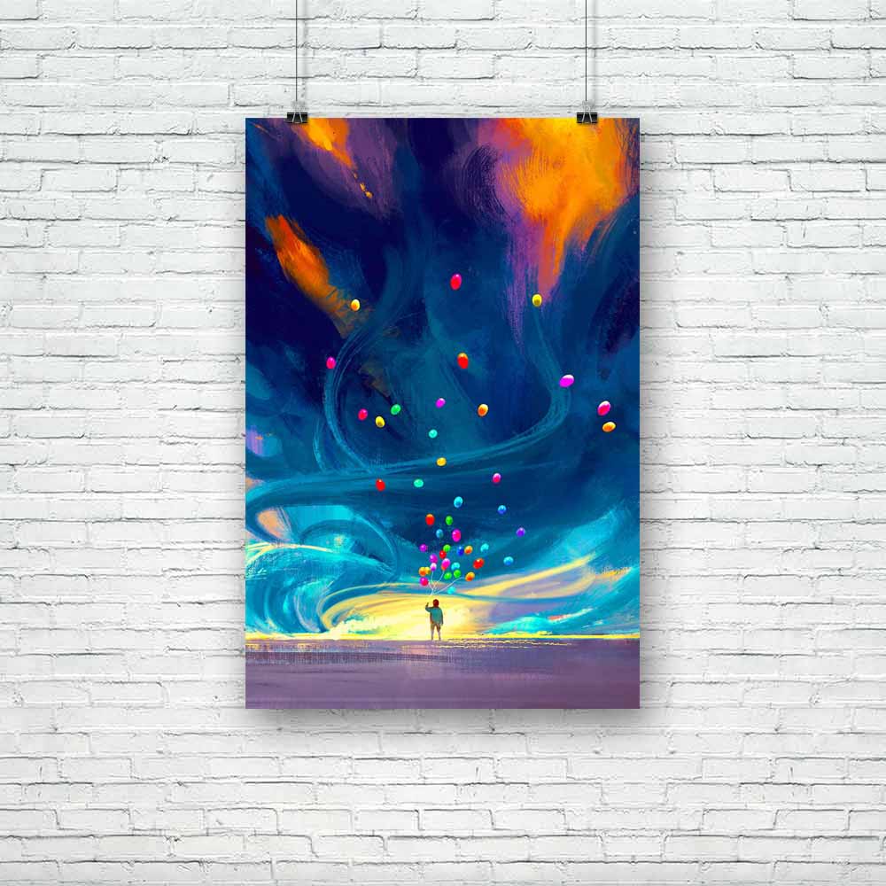 Child Holding Balloons Unframed Paper Poster-Paper Posters Unframed-POS_UN-IC 5005253 IC 5005253, Abstract Expressionism, Abstracts, Art and Paintings, Fantasy, Illustrations, Landscapes, Paintings, Scenic, Semi Abstract, Signs, Signs and Symbols, Watercolour, child, holding, balloons, unframed, paper, poster, painting, art, illustration, adventure, wind, oil, storm, abstract, landscape, hurricane, background, acrylic, artwork, watercolor, tornado, canvas, artistic, children, beautiful, blue, boy, climate, 