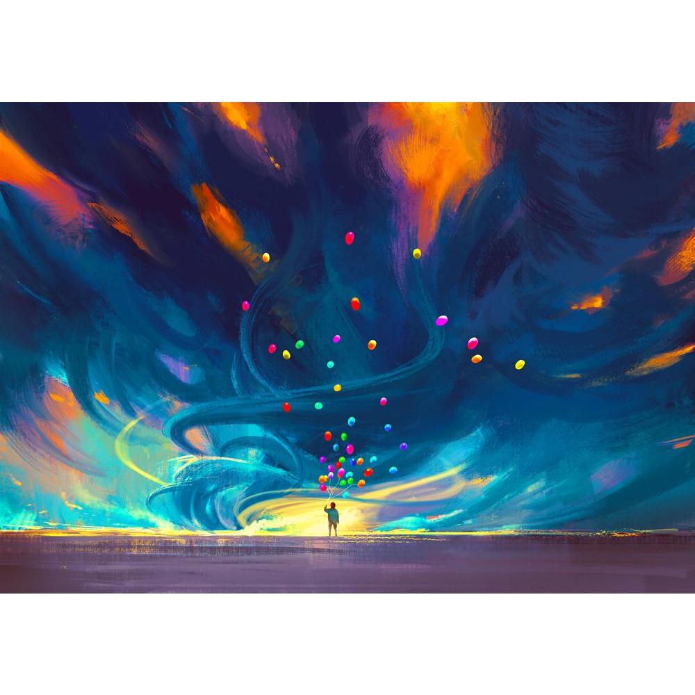 Child Holding Balloons In Front Of Fantasy Storm Canvas Painting Synthetic Frame-Paintings MDF Framing-AFF_FR-IC 5005253 IC 5005253, Abstract Expressionism, Abstracts, Art and Paintings, Fantasy, Illustrations, Landscapes, Paintings, Scenic, Semi Abstract, Signs, Signs and Symbols, Watercolour, child, holding, balloons, in, front, of, storm, canvas, painting, synthetic, frame, art, illustration, adventure, wind, oil, abstract, landscape, hurricane, background, acrylic, artwork, watercolor, tornado, artistic