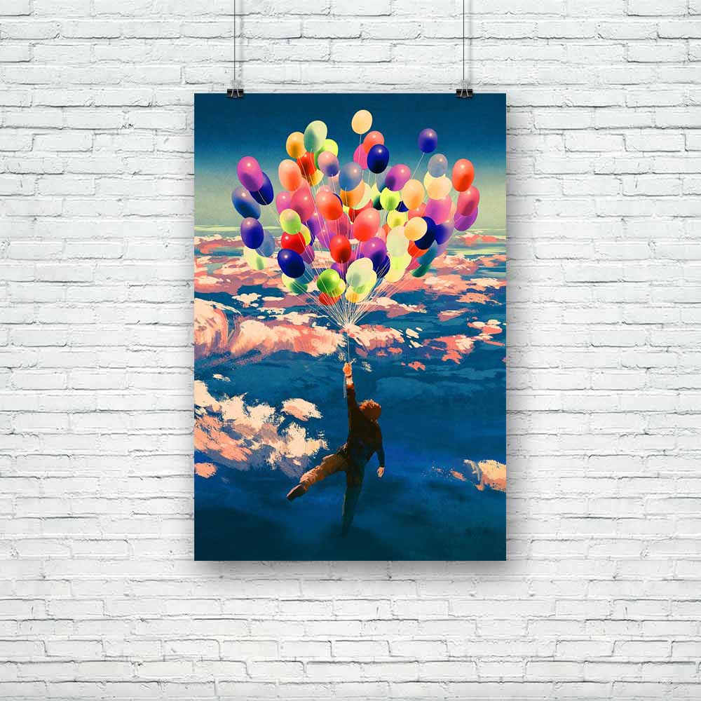 Man Flying With Colorful Balloons Unframed Paper Poster-Paper Posters Unframed-POS_UN-IC 5005286 IC 5005286, Abstract Expressionism, Abstracts, Art and Paintings, Business, Illustrations, Inspirational, Motivation, Motivational, Paintings, People, Semi Abstract, Signs, Signs and Symbols, Watercolour, man, flying, with, colorful, balloons, unframed, paper, poster, journey, balloon, oil, painting, abstract, watercolor, freedom, vibrant, vivid, acrylic, air, art, artistic, artwork, background, beautiful, beaut