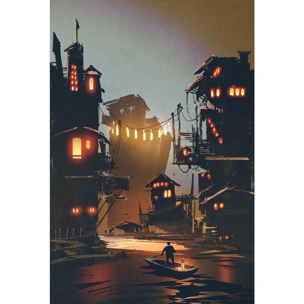 Man Stands On Boat Visiting Fantasy Village Canvas Painting Synthetic Frame-Paintings MDF Framing-AFF_FR-IC 5005376 IC 5005376, Ancient, Architecture, Art and Paintings, Black, Black and White, Boats, Fantasy, Historical, Illustrations, Landscapes, Medieval, Nature, Nautical, Paintings, Scenic, Signs, Signs and Symbols, Vintage, Watercolour, man, stands, on, boat, visiting, village, canvas, painting, synthetic, frame, landscape, art, oil, acrylic, artistic, artwork, beautiful, building, castle, color, conce