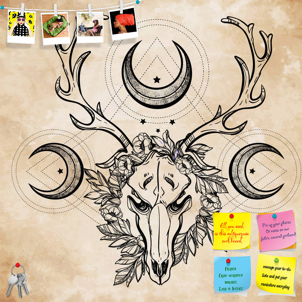 ArtzFolio Beautiful Scull Tattoo Art Printed Bulletin Board Notice Pin Board Soft Board | Frameless-Bulletin Boards Frameless-AZSAO46861139BLB_FL_L-Image Code 5005420 Vishnu Image Folio Pvt Ltd, IC 5005420, ArtzFolio, Bulletin Boards Frameless, Fantasy, Vintage, Digital Art, beautiful, scull, tattoo, art, printed, bulletin, board, notice, pin, soft, frameless, deer, pagan, style, antlers, branches, ornate, moons, stars, hand, drawn, outline, work, pin up board, push pin board, extra large cork board, big pi