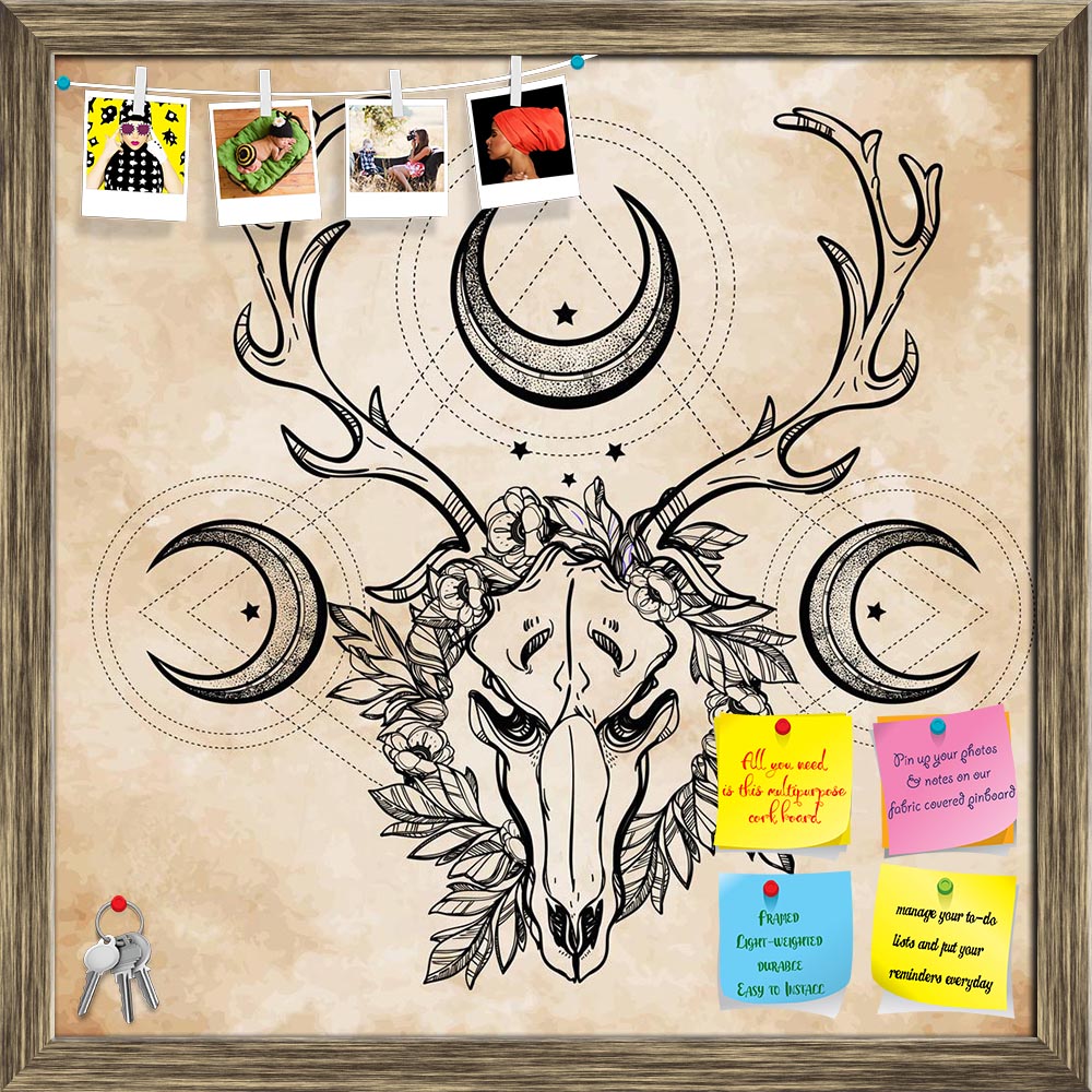 ArtzFolio Beautiful Scull Tattoo Art Printed Bulletin Board Notice Pin Board Soft Board | Framed-Bulletin Boards Framed-AZSAO46861139BLB_FR_L-Image Code 5005420 Vishnu Image Folio Pvt Ltd, IC 5005420, ArtzFolio, Bulletin Boards Framed, Fantasy, Vintage, Digital Art, beautiful, scull, tattoo, art, printed, bulletin, board, notice, pin, soft, framed, deer, pagan, style, antlers, branches, ornate, moons, stars, hand, drawn, outline, work, pin up board, push pin board, extra large cork board, big pin board, not