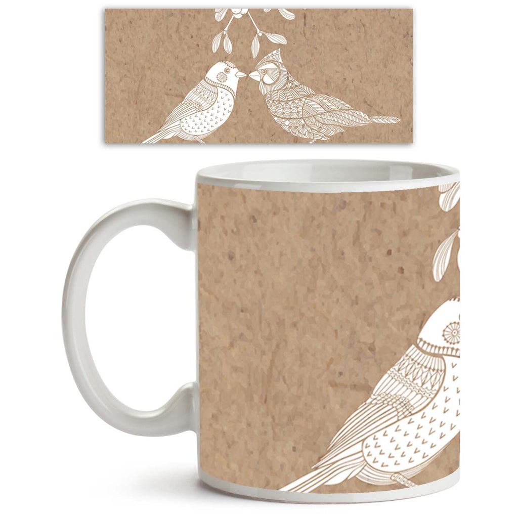 Birds & Mistletoe Ceramic Coffee Tea Mug Inside White-Coffee Mugs-MUG-IC 5005467 IC 5005467, Abstract Expressionism, Abstracts, Ancient, Animated Cartoons, Art and Paintings, Birds, Black and White, Botanical, Caricature, Cartoons, Christianity, Culture, Digital, Digital Art, Drawing, Ethnic, Floral, Flowers, Graphic, Historical, Holidays, Illustrations, Love, Medieval, Modern Art, Nature, Retro, Romance, Scenic, Seasons, Semi Abstract, Signs, Signs and Symbols, Symbols, Traditional, Tribal, Vintage, White,