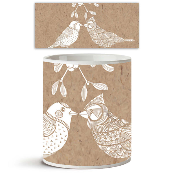 Birds & Mistletoe Ceramic Coffee Tea Mug Inside White-Coffee Mugs-MUG-IC 5005467 IC 5005467, Abstract Expressionism, Abstracts, Ancient, Animated Cartoons, Art and Paintings, Birds, Black and White, Botanical, Caricature, Cartoons, Christianity, Culture, Digital, Digital Art, Drawing, Ethnic, Floral, Flowers, Graphic, Historical, Holidays, Illustrations, Love, Medieval, Modern Art, Nature, Retro, Romance, Scenic, Seasons, Semi Abstract, Signs, Signs and Symbols, Symbols, Traditional, Tribal, Vintage, White,