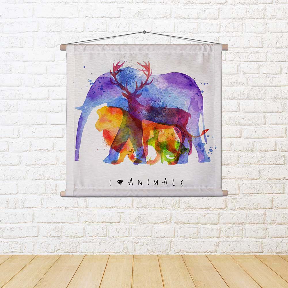 ArtzFolio Color Animals Elephant Deer Lion Rabbit Fabric Painting Tapestry Scroll Art Hanging-Scroll Art-AZART47718325TAP_L-Image Code 5005496 Vishnu Image Folio Pvt Ltd, IC 5005496, ArtzFolio, Scroll Art, Animals, Quotes, Digital Art, color, elephant, deer, lion, rabbit, fabric, painting, tapestry, scroll, art, hanging, drawing, overprint, watercolor, paper, background, lettering, love, tapestries, room tapestry, hanging tapestry, huge tapestry, amazonbasics, tapestry cloth, fabric wall hanging, unique tap