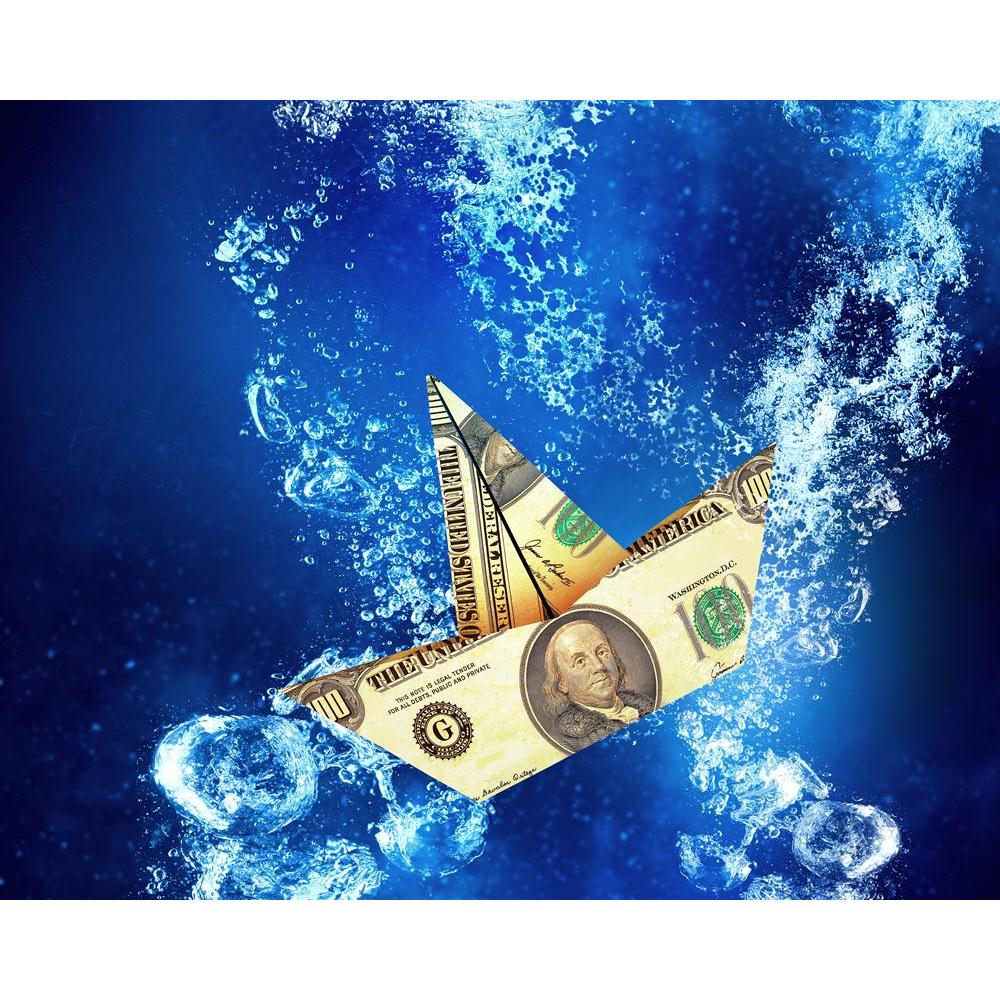 Dollar Banknote Ship Sinking In Clear Blue Water Canvas Painting Synthetic Frame-Paintings MDF Framing-AFF_FR-IC 5005520 IC 5005520, Abstract Expressionism, Abstracts, Animated Cartoons, Caricature, Cartoons, Nature, Scenic, Semi Abstract, Signs, Signs and Symbols, Symbols, dollar, banknote, ship, sinking, in, clear, blue, water, canvas, painting, synthetic, frame, abstract, background, cartoon, color, concept, crisis, crystal, deep, fall, financial, item, money, ocean, sea, sign, sink, symbol, under, wallp
