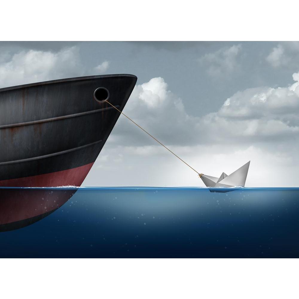 Paper Boat Pulling A Huge Metal Ship Canvas Painting Synthetic Frame-Paintings MDF Framing-AFF_FR-IC 5005539 IC 5005539, Boats, Business, Conceptual, Inspirational, Motivation, Motivational, Nautical, Signs and Symbols, Surrealism, Symbols, Metallic, paper, boat, pulling, a, huge, metal, ship, canvas, painting, synthetic, frame, concept, success, performance, concepts, power, effort, belief, achieve, amazing, capable, cargo, control, determination, energy, haul, impressive, incredible, metaphor, mighty, ove