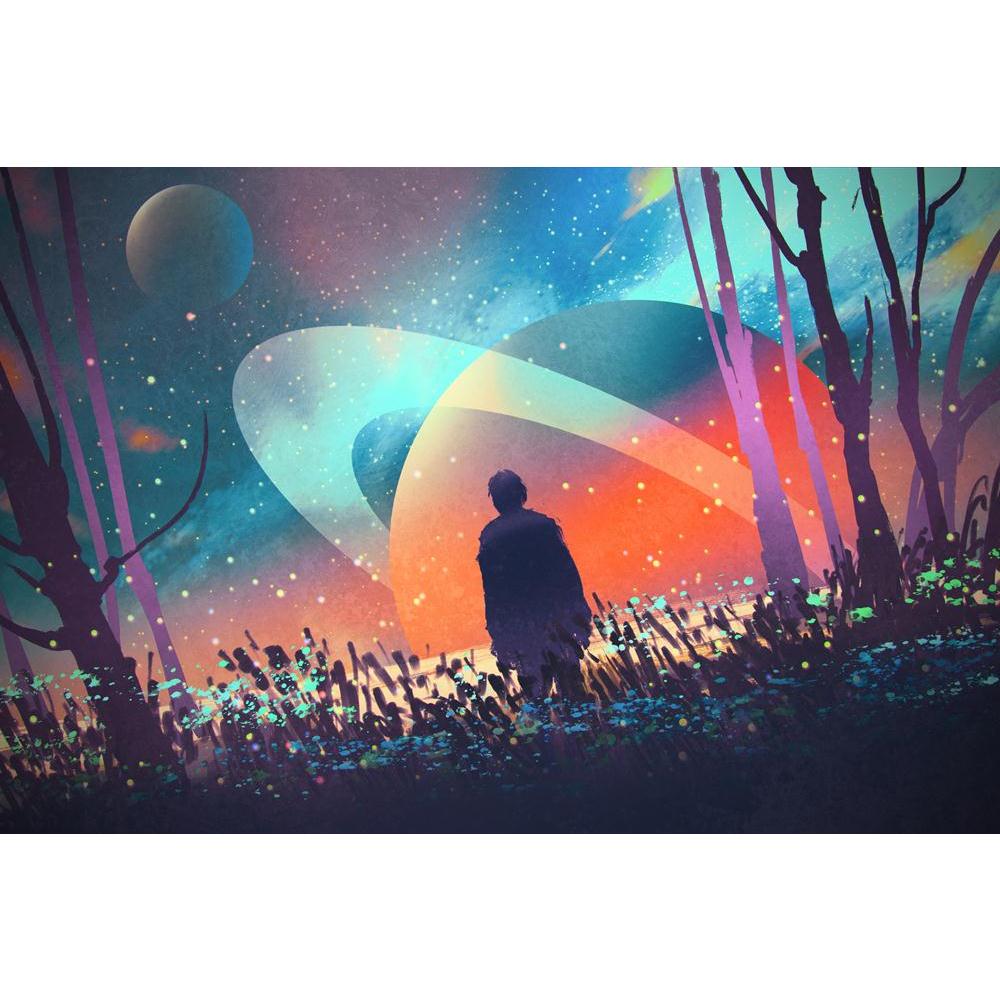 Man Standing Alone With Fictional Planets Canvas Painting Synthetic Frame-Paintings MDF Framing-AFF_FR-IC 5005557 IC 5005557, Art and Paintings, Astronomy, Cosmology, Fantasy, Illustrations, Paintings, Science Fiction, Space, Stars, Watercolour, man, standing, alone, with, fictional, planets, canvas, painting, synthetic, frame, science, fiction, planet, star, universe, cosmos, galaxy, acrylic, art, artistic, artwork, blue, color, colorful, concept, forest, glow, illustration, light, night, sky, oil, outer, 