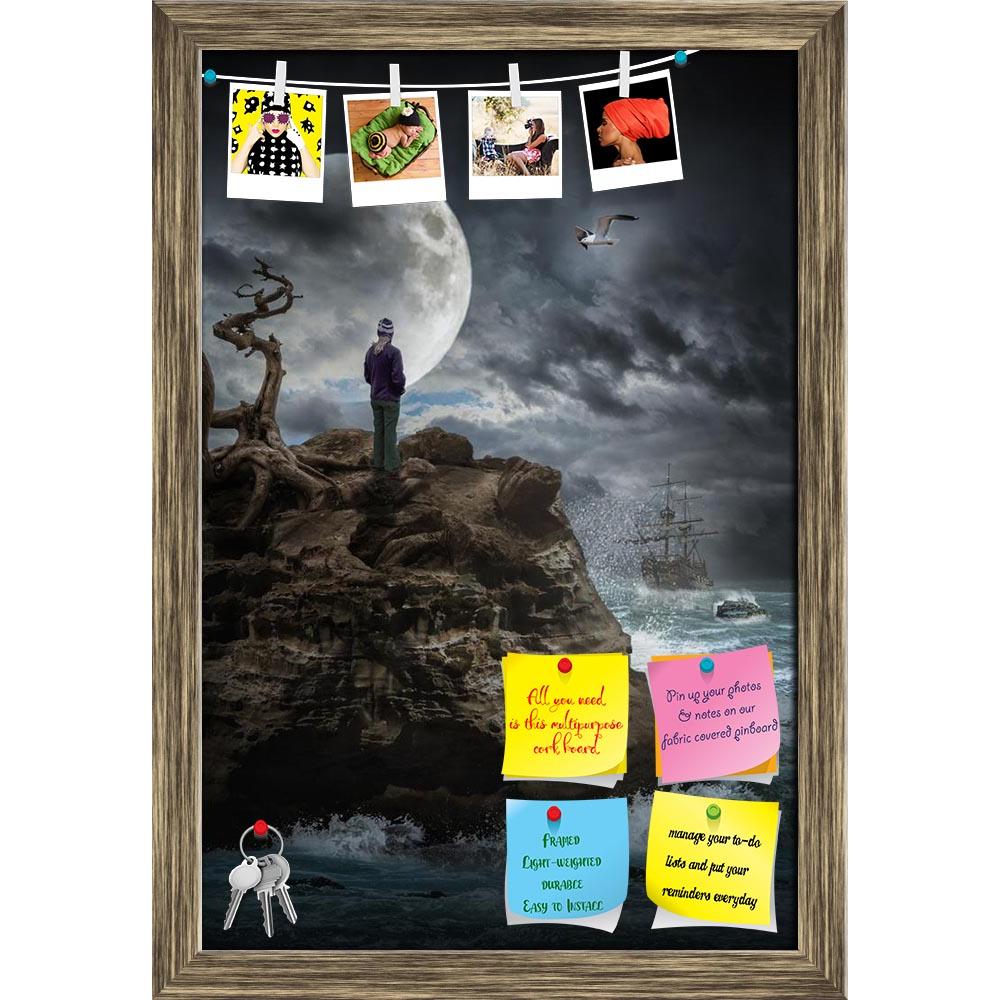 ArtzFolio Lonely Girl On A Rock By The Sea In A Storm Printed Bulletin Board Notice Pin Board Soft Board | Framed-Bulletin Boards Framed-AZSAO51917730BLB_FR_L-Image Code 5005605 Vishnu Image Folio Pvt Ltd, IC 5005605, ArtzFolio, Bulletin Boards Framed, Fantasy, Landscapes, Digital Art, lonely, girl, on, a, rock, by, the, sea, in, storm, printed, bulletin, board, notice, pin, soft, framed, illustration, fictional, situation, form, collage, photos, teenager, night, stone, waves, waiting, worth, hope, believe,