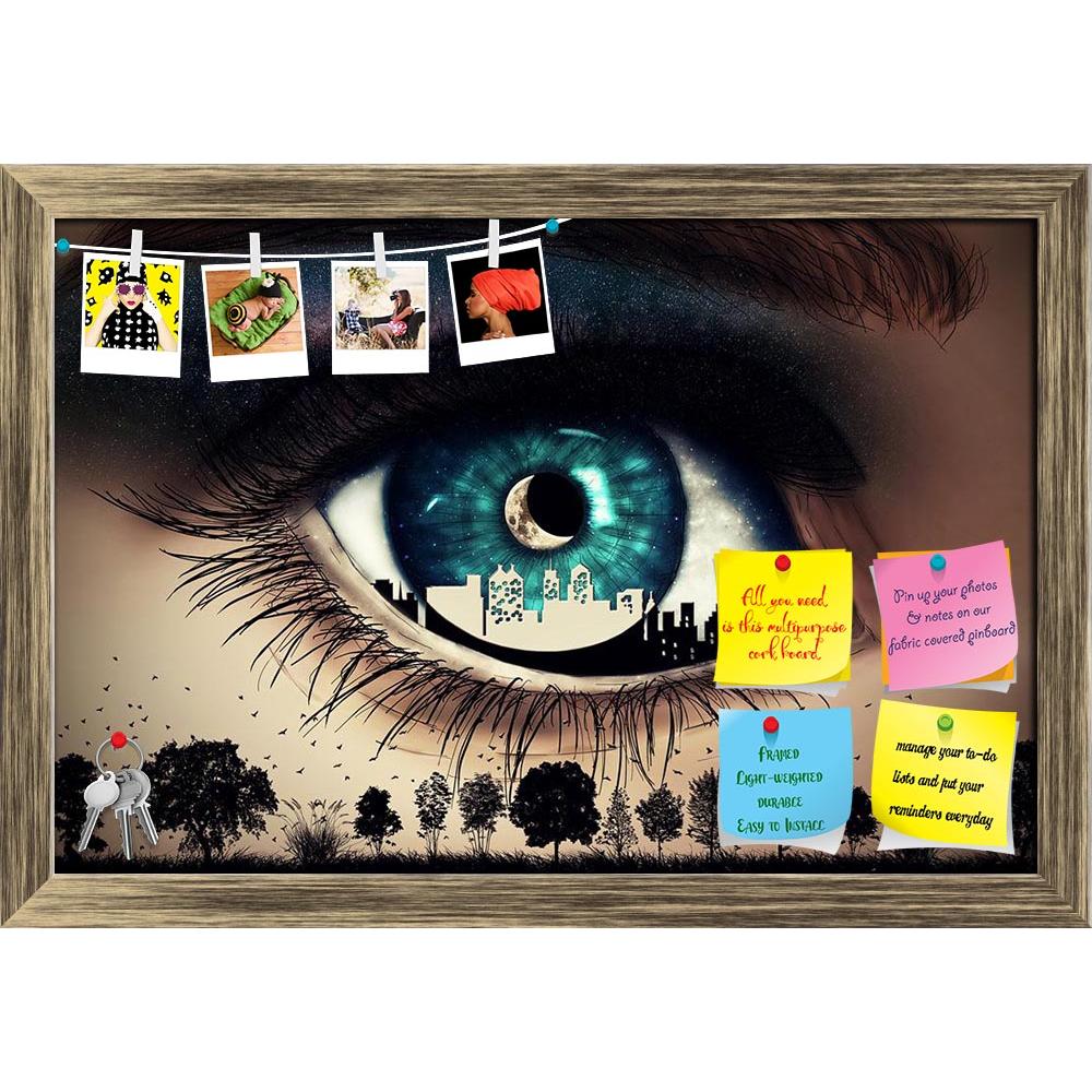 ArtzFolio Blue Woman Eye With City Inside Looking At Nature Printed Bulletin Board Notice Pin Board Soft Board | Framed-Bulletin Boards Framed-AZSAO52179834BLB_FR_L-Image Code 5005613 Vishnu Image Folio Pvt Ltd, IC 5005613, ArtzFolio, Bulletin Boards Framed, Surrealism, Digital Art, blue, woman, eye, with, city, inside, looking, at, nature, printed, bulletin, board, notice, pin, soft, framed, human, bright, pupil, universe, moon, stars, night, sky, silhouette, town, urban, rural, skyscrapers, trees, birds, 