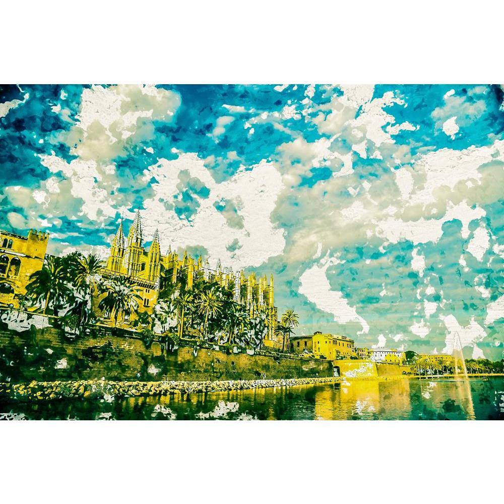 Cathedral Of Palma De Mallorca, Spain Canvas Painting Synthetic Frame-Paintings MDF Framing-AFF_FR-IC 5005650 IC 5005650, Ancient, Architecture, Art and Paintings, Automobiles, Cities, City Views, Gothic, Historical, Holidays, Landmarks, Medieval, Modern Art, Places, Spanish, Transportation, Travel, Vehicles, Vintage, cathedral, of, palma, de, mallorca, spain, canvas, painting, synthetic, frame, art, attraction, balearic, beautiful, big, blue, building, capital, church, city, destination, destinations, famo