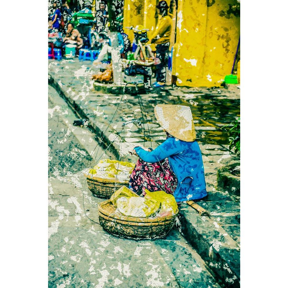 Street Vendors In Hoi An, Vietnam Canvas Painting Synthetic Frame-Paintings MDF Framing-AFF_FR-IC 5005657 IC 5005657, Asian, Chinese, Cities, City Views, Cuisine, Culture, Ethnic, Food, Food and Beverage, Food and Drink, Fruit and Vegetable, Fruits, Modern Art, People, Traditional, Tribal, Urban, Vegetables, Vietnamese, World Culture, Metallic, street, vendors, in, hoi, an, vietnam, canvas, painting, synthetic, frame, asia, banana, basket, burden, carry, city, classic, conical, cultural, deliver, female, fr