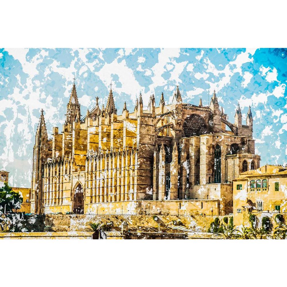 Cathedral Of Palma De Mallorca, Spain Canvas Painting Synthetic Frame-Paintings MDF Framing-AFF_FR-IC 5005662 IC 5005662, Ancient, Architecture, Art and Paintings, Automobiles, Cities, City Views, Gothic, Historical, Holidays, Landmarks, Medieval, Modern Art, Places, Spanish, Transportation, Travel, Vehicles, Vintage, cathedral, of, palma, de, mallorca, spain, canvas, painting, synthetic, frame, art, attraction, balearic, beautiful, big, blue, building, capital, church, city, destination, destinations, famo