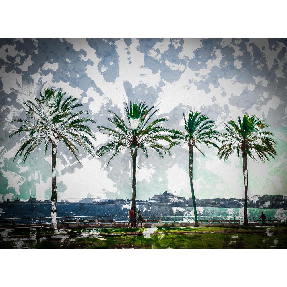 Palm Trees Along Coast In Palma De Mallorca, Spain Canvas Painting Synthetic Frame-Paintings MDF Framing-AFF_FR-IC 5005679 IC 5005679, Ancient, Automobiles, Cities, City Views, Historical, Holidays, Landscapes, Medieval, Modern Art, Nature, People, Scenic, Spanish, Transportation, Travel, Tropical, Vehicles, Vintage, palm, trees, along, coast, in, palma, de, mallorca, spain, canvas, painting, synthetic, frame, balearic, bay, beach, beautiful, blue, city, coastal, coastline, day, harbor, highway, holiday, ho
