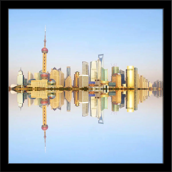 2012 Shanghai City Skyline At Dusk Painting Poster Frame