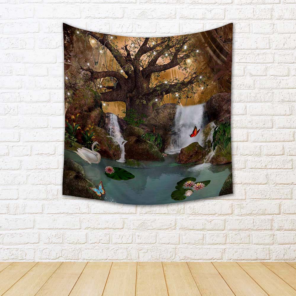 ArtzFolio Lake In The Middle Of The Forest Fabric Tapestry Wall Hanging-Tapestries-AZ5005841TAP_RF_R-0-Image Code 5005841 Vishnu Image Folio Pvt Ltd, IC 5005841, ArtzFolio, Tapestries, Conceptual, Landscapes, Digital Art, lake, in, the, middle, of, forest, fabric, tapestry, wall, hanging, oak, swan, tree, bird, pond, moss, wood, mere, wild, tale, river, rocks, magic, calla, place, float, scene, fairy, water, lagoon, plants, secret, nature, exotic, animal, lights, outdoor, flowers, scenery, fantasy, tropical