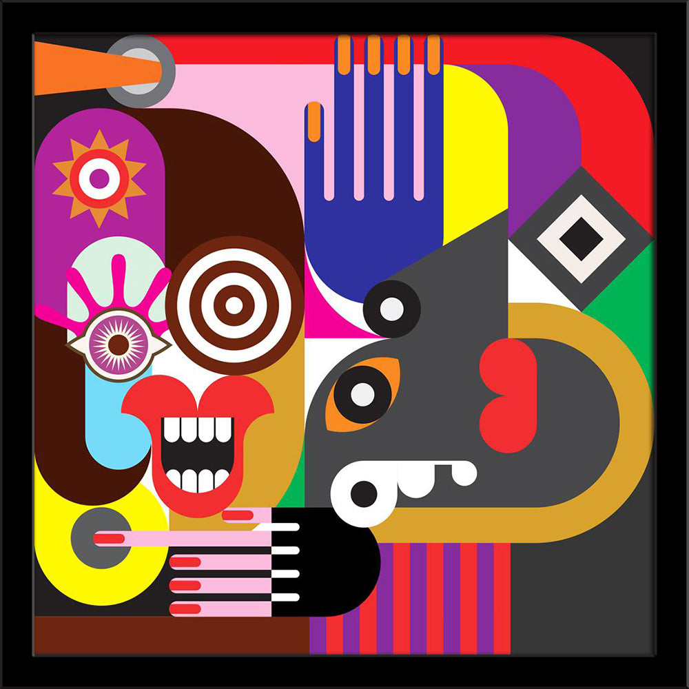 Two Women Portrait Illustration Painting Poster Frame-Regular Art Framed-REG_FR-IC 5005874 IC 5005874, Abstract Expressionism, Abstracts, Art and Paintings, Black, Black and White, Fine Art Reprint, Geometric Abstraction, Illustrations, Individuals, Modern Art, Old Masters, Paintings, Portraits, Retro, Semi Abstract, two, women, portrait, illustration, painting, poster, frame, art, abstract, visual, arts, faces, modern, abstraction, blue, color, crazy, dark, eccentric, face, fine, hair, hand, paint, picasso