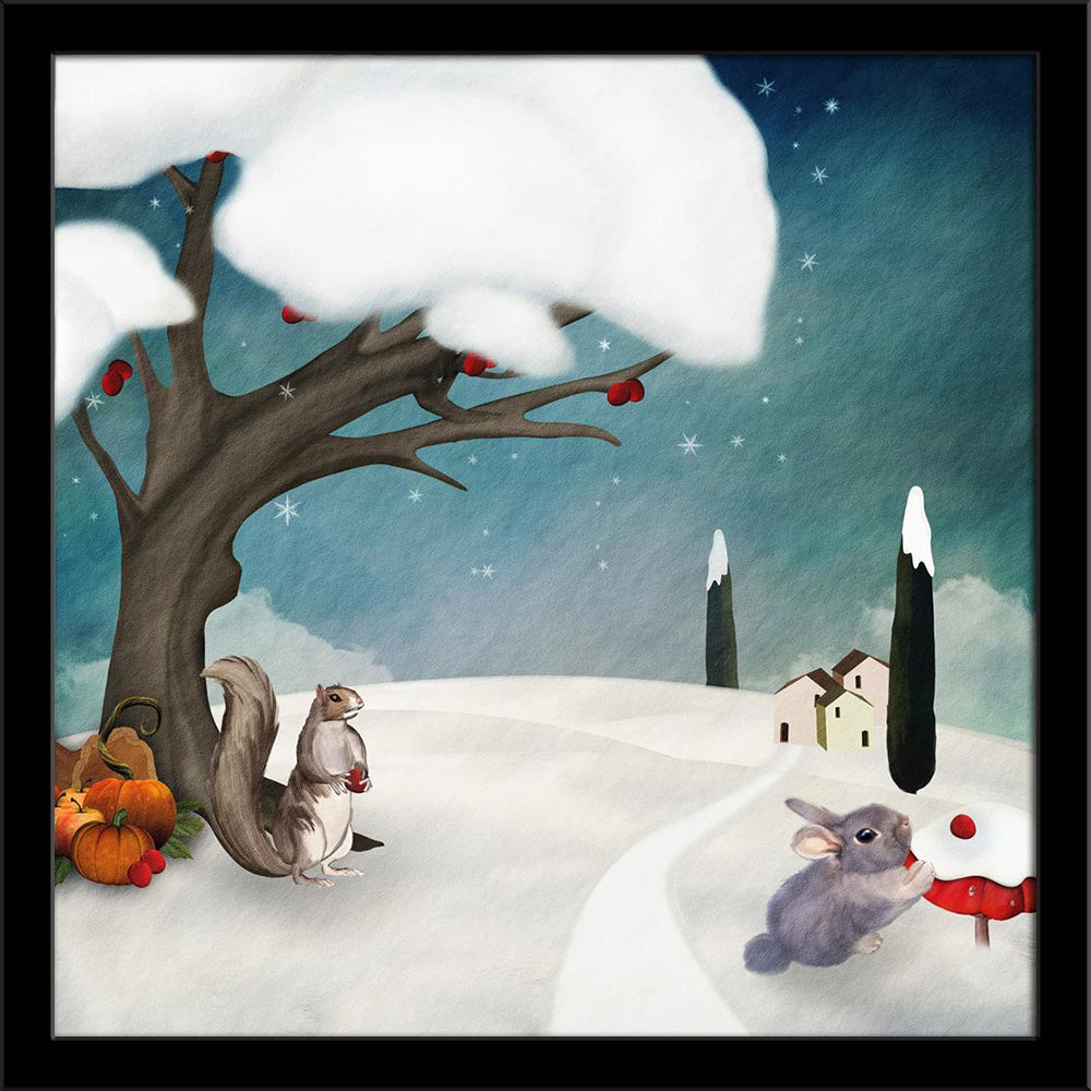 Winter & Animals Painting Poster Frame-Regular Art Framed-REG_FR-IC 5005978 IC 5005978, Animals, Black and White, Cuisine, Digital, Digital Art, Food, Food and Beverage, Food and Drink, Graphic, Illustrations, Landscapes, Mountains, Nature, Pets, Scenic, Seasons, White, Wildlife, Wooden, winter, painting, poster, frame, animal, apples, berries, clouds, cold, cornucopia, cypress, enchanted, fable, fairy, tale, fairytale, forest, hill, illustration, landscape, leaves, magic, mushroom, painted, pathway, pet, p