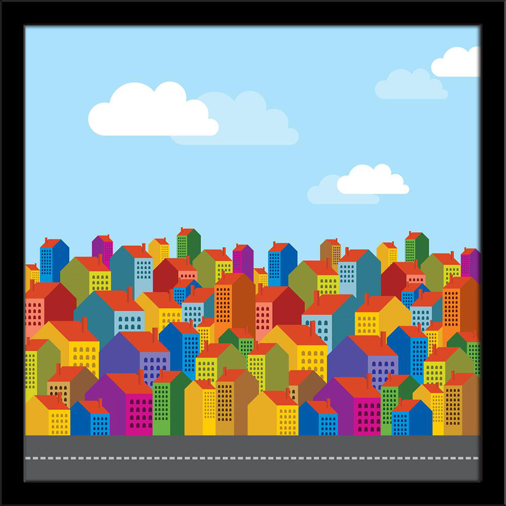 Colorful City Skyline Painting Poster Frame-Regular Art Framed-REG_FR-IC 5006001 IC 5006001, Abstract Expressionism, Abstracts, Ancient, Animated Cartoons, Architecture, Automobiles, Business, Caricature, Cartoons, Cities, City Views, Culture, Education, Ethnic, God Ram, Hinduism, Historical, Illustrations, Landmarks, Landscapes, Medieval, Modern Art, Nature, Panorama, Places, Scenic, Schools, Semi Abstract, Skylines, Traditional, Transportation, Travel, Tribal, Universities, Urban, Vehicles, Vintage, World